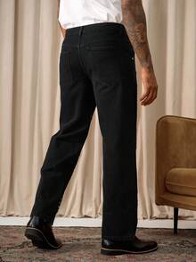Manfinity Homme Spring/Summer Casual Street Style Black Straight Leg Studded Knee Jeans Boyfriend & Husband Washed For Straight Leg Halloween All Saints' Day - Black - View 2