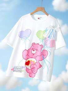 SHEIN X Care Bears Women's Cartoon Bear Pattern Round Neck Short Sleeve T-Shirt - White - View 1