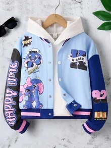 Sparklyn 卡通图案休闲宽松长袖青少年女童夹克 - 藍色 - 查看 1