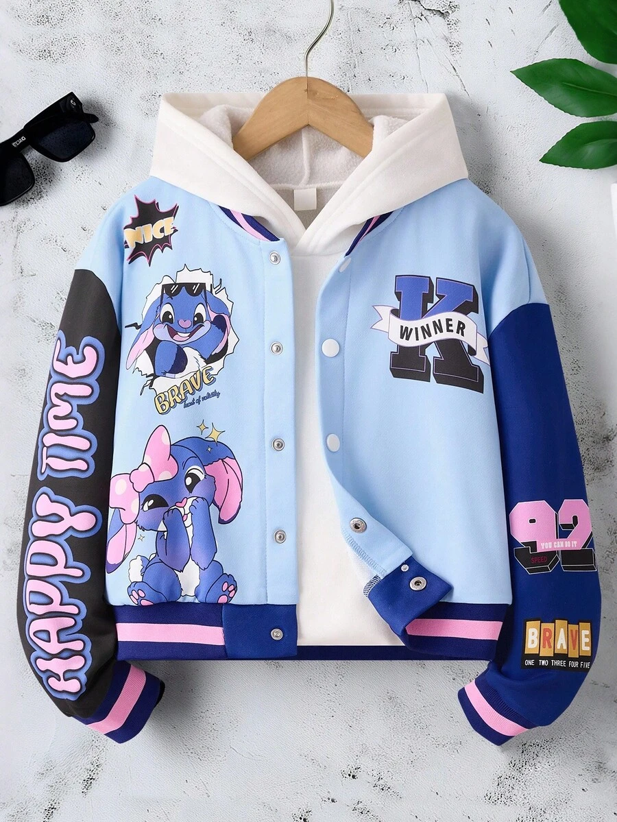 Sparklyn 卡通图案休闲宽松长袖青少年女童夹克 - 藍色 - 查看 1