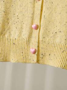 1pc Girls' Cardigan,Cute Sweet Fresh Style,White Crochet Lace Collar,Polka Dot Yellow Knit Sweater,V-Neck Long Sleeve Autumn Holiday Back-To-School - Yellow - View 4