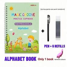 4 Books + 1 Pen + 6 Refills + 1 Pen Grip (Pen Grip Color: Blue, Pink, Red, Yellow, Green, Purple - Random Color) 1 Set Of Reusable Handwriting Practice Workbooks For Children, To Improve Children's Writing Skills Through Comfortable Tracing, Common Words, Grooves, And Magic Practiceeducational Games,Learning To Write,Educational - Multicolor - View 12