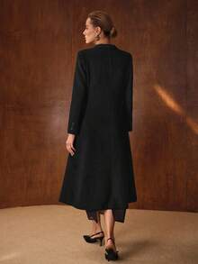 MOTF PREMIUM Áo khoác len cổ ve đơn hàng khuy - màu đen - Xem 4