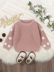 1pc Infant/Toddler Girl Floral Embroidered Crew Neck Long Sleeve Sweater, Fashionable & Cute Casual Style Baby Girl Sweater Floral Baby Sweater Baby Sweater Baby Knit Sweater Baby Girl Knitwear Baby Girl Knit Sweater Baby Knitwear Infant Girl Sweater Baby Girl Jumper Baby Girl Flower Sweater Baby Girl Fall Sweater Baby Girls Winter Clothes Baby Girls Fall Clothes Baby Girl Fall Outfits Baby Set Autumn Winter Season Wildflower Baby Clothes Baby Clothes Girl Fall Sweater - Pink - View 6