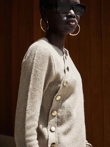 Lumivelle Women's Autumn Long Sleeve Button Embellished Fashionable Knitted Knit Cardigan Fall Winter Cloth For Women - Khaki - View 4