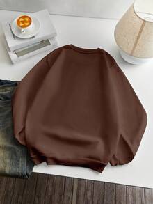 INAWLY Plus Size Casual Versatile Letter Graphic Sweatshirt Fall Cloth For Women Winter Autumn - Chocolate Brown - View 2