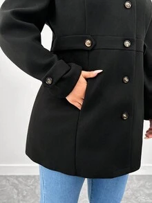 SHEIN Tall CURVE Plus Size Women Tall Fitted Overcoat, Single-Breasted