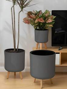 1pc Classic Round Self Watering Planter Plant Pot With Legs,Self Watering Pot With Stand For All House Plants And Flowers,Watering Once Can Last About 15-20 Days, Best Choice To Take Care Of Plants For Short-Term Trave,LModern Standing Planters With Drainage Holes For Planting Indoor Outdoor Decorative,Wooden Support Flowerpot, Bonsai Flowerpot(3 Size), Back To School, Christmas