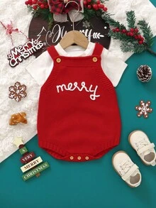 Christmas Vibe Baby Romper: Casual Minimalist Letter Embroidered Strap Bodysuit Red Baby Christmas Outfit Baby Santa Outfit Festive Baby Outfit Baby Christmas Romper Christmas Baby Outfit Christmas Romper Baby Fall Winter Baby Jumpsuit Christmas Red Baby Outfits Baby Girl Christmas Outfit