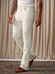 Manfinity Homme Men's Slim Fit Casual White Denim Jeans, All Season GenZ Boyfriend & Husband Regular Washed For Loose Wide Leg - White - View 7