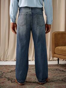 Manfinity Homme Blugi bărbătești albaștri, cu croială largă, stil streetwear, stil cowboy western, stil vintage, spălați, pentru ieșiri cu picior drept