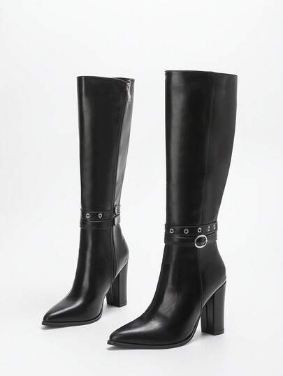 CUCCOO SZL 女士时尚尖头拉链过膝长靴，舒适通勤、约会、派对、度假、音乐节等场合穿着