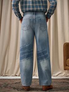 Manfinity Homme Men's Light Blue Straight Leg Mature Street Style Jeans Boyfriend & Husband Regular Washed For Straight Leg