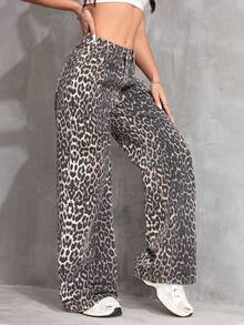 SHEIN Tall Women Leopard Print Straight Leg Jeans - Multicolor - View 7