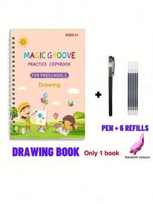 4 Books + 1 Pen + 6 Refills + 1 Pen Grip (Pen Grip Color: Blue, Pink, Red, Yellow, Green, Purple - Random Color) 1 Set Of Reusable Handwriting Practice Workbooks For Children, To Improve Children's Writing Skills Through Comfortable Tracing, Common Words, Grooves, And Magic Practiceeducational Games,Learning To Write,Educational - Multicolor - View 8