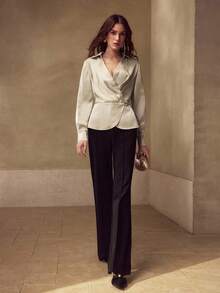 MOTF PREMIUM 裹身褶皱衬衫 - 香檳色 - 查看 6