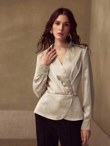 MOTF PREMIUM 裹身褶皱衬衫 - 香檳色 - 查看 4