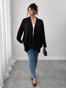 SHEIN CURVE+ Damen Große Größen elegante lässige Strickjacke mit asymmetrischem Saum für Winter, Herbst, Schwarz, für Frauen - Schwarz - Übersicht 5