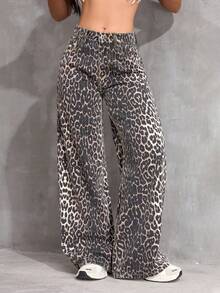 SHEIN Tall Women Leopard Print Straight Leg Jeans - Multicolor - View 6