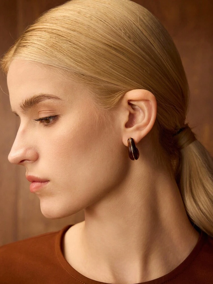 18K GOLD PLATED RESIN BROWN EARRINGS