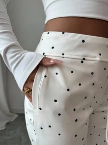 INAWLY Casual New Elastic Fabric Polka Dot High Waist Drawstring Slimming Side Pocket Flare Pants Fall Cloth For Women - Apricot - View 4