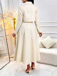 SHEIN Lady 2件套女士西装外套和开衩褶皱紧身吊带连衣裙 - 白色 - 查看 2