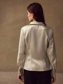 MOTF PREMIUM 裹身褶皱衬衫 - 香檳色 - 查看 3