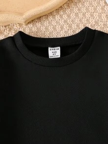 Elladie kids 两件套女童针织简约3D蝴蝶结圆领长袖卫衣和黑色长裤套装，时尚秋冬装 - 黑色 - 查看 4