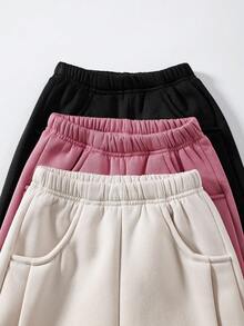 SHEIN Playful Pals GraphicGems 三件套休闲舒适纯色女婴运动裤秋冬装