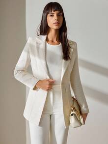 CLARA VERO Women's Solid Gold Button Front Tweed Elegant Blazer Jacket - Cream - View 4