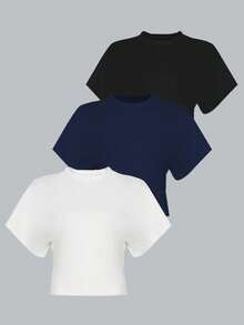 SHEIN 3 Stücke/Set Damen Loose Sleeve Kurzarm Figurbetontes T-Shirt
