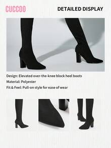 SHEIN X Lucía Bellido CUCCOO SZL BEYONDKNIT™ 基本款一脚蹬弹力靴系列 - 过膝袜靴 度假鞋 返校鞋 大学生鞋 派对坏人 时尚别致 华丽风格 圣诞节 迪斯科派对 夜间外出 坏人 秋季 新年 假期 情人节 - 黑色 - 查看 15