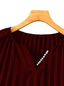 GlowEve CURVE Plus Size Women Fashion Casual Pleated Color Block Trim Dress - Burgundy - View 3
