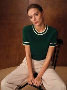 MOTF PREMIUM CONTRAST STRIPED BINDING KNIT TOP