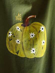 EMERY ROSE Koszulka damska w dużym rozmiarze, uniwersalna, z krótkim rękawem i nadrukiem owoców i dyni, odpowiednia na lato