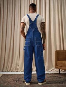 RivetRise 男士休闲牛仔工装裤，带多个口袋，街头风格男士牛仔工装裤 - 深色水洗藍 - 查看 2