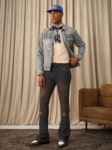 Manfinity Homme Herren Skinny Jeans im Used-Look mit ausgefranstem Bein und Rissen, Gothic Jeans für Männer