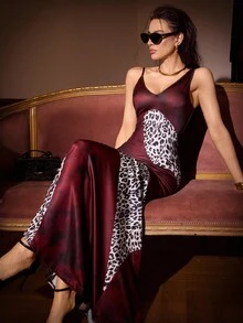 Leighera Women's Sexy Party Elegant Charming Fashion Patchwork Leopard Print Vacation Dress - Burgundy - View 7