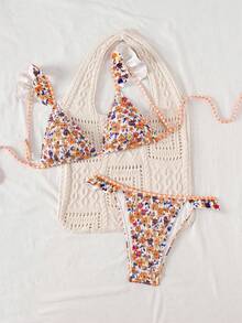 Swim Mod Bộ đồ bơi bikini tam giác in họa tiết đơn giản dành cho nữ và túi đi biển - Nhiều màu - Xem 3
