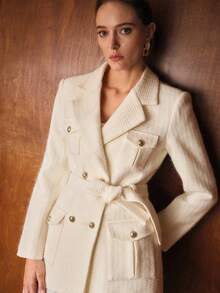 MOTF PREMIUM DOUBLE BREASTED BELTED BLAZER - White - View 6