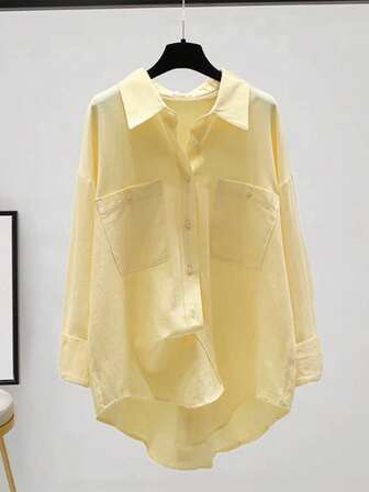 INAWLY 休闲宽松纯色百搭长袖大码女式衬衫