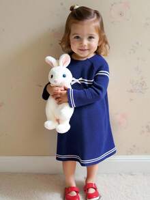 Vestido de cárdigan casual con lazo en la espalda para niñas, otoño/invierno - azul real - Ver 2