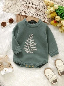 SHEIN 1pc Baby Green Triangle Bodysuit, Holiday Embroidered Round Neck Long Sleeve Bodysuit Sage Green Baby Sweater Light Green Baby Christmas Sweater Baby Knitted Sweater Baby Girl Fall Sweater Woodland Baby Sweater Embroidered Baby Sweater Knitted Baby Sweater Baby Girls Winter Clothes Baby Girls Fall Clothes Baby Girl Fall Outfits