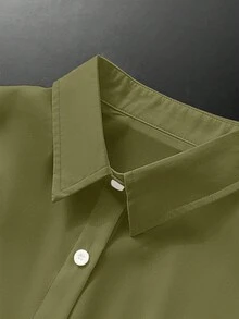 Franclia Women's Casual Loose Solid Color Long Sleeve Shirt - Army Green - View 7