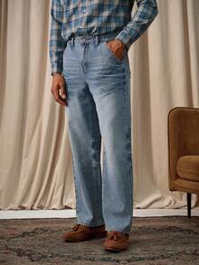 Manfinity Homme Men's Light Blue Straight Leg Mature Street Style Jeans Boyfriend & Husband Regular Washed For Straight Leg