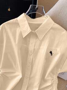 INAWLY Women's Casual Tissue Print Button-Up Shirt - Khaki - View 5