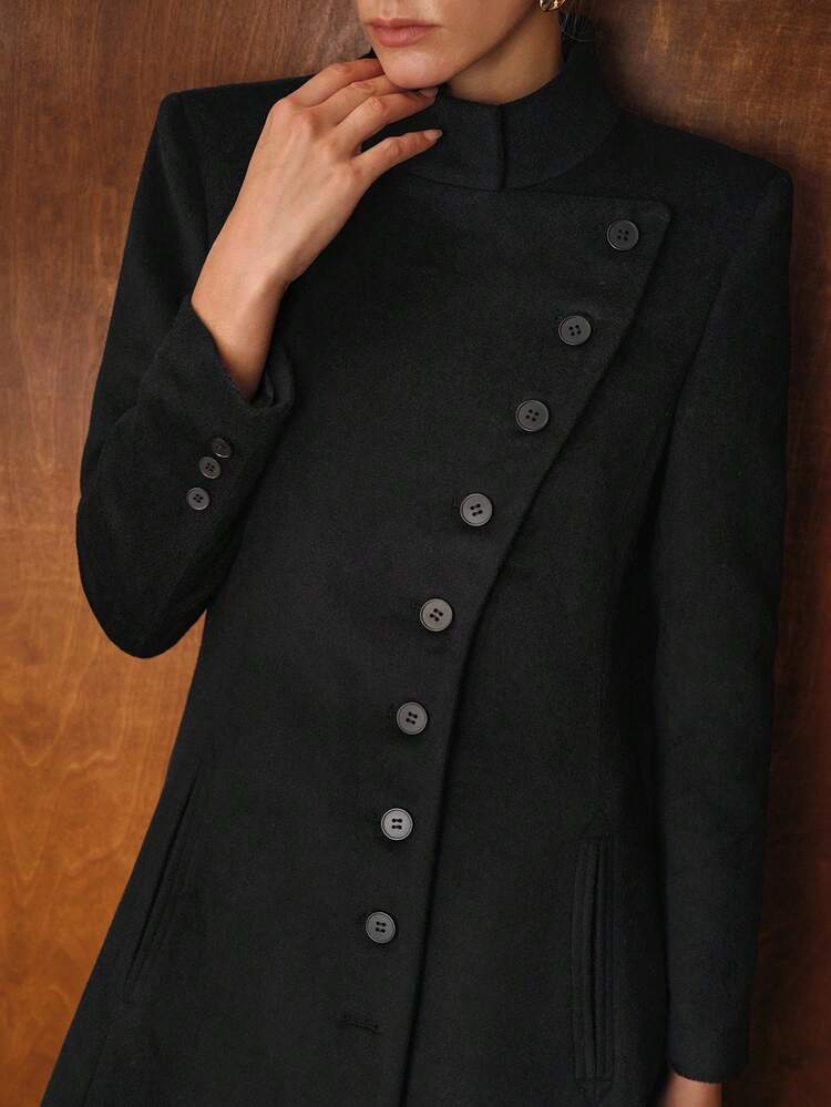 WOOL SINGLE-BREASTED LAPEL COLLAR OVERCOAT