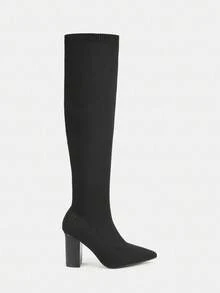 SHEIN X Lucía Bellido CUCCOO SZL BEYONDKNIT™ 基本款一脚蹬弹力靴系列 - 过膝袜靴 度假鞋 返校鞋 大学生鞋 派对坏人 时尚别致 华丽风格 圣诞节 迪斯科派对 夜间外出 坏人 秋季 新年 假期 情人节 - 黑色 - 查看 7
