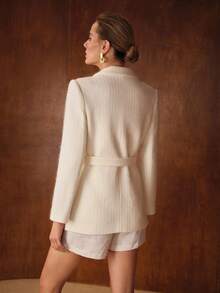 MOTF PREMIUM DOUBLE BREASTED BELTED BLAZER - White - View 4