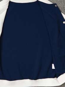 SHEIN 女童休闲彩色3D花卉撞色棒球夹克，春秋季 - 藍色 - 查看 8